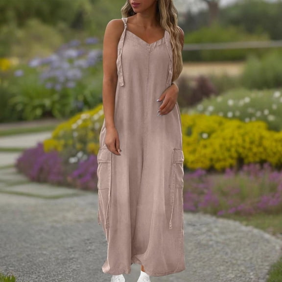 ZZwxWA Women's Fashion Jumpsuits Summer Suspenders Jumpsuits Loose Pockets Casual Jumpsuits Solid Color Women's Overalls