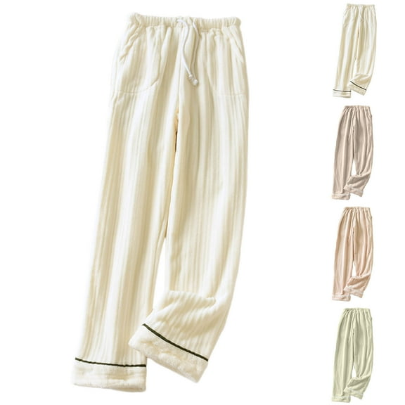 ZZwxWA Women's Flannel Comfy Pajama Pants, Winter Fuzzy Warm Loungewear Pant Drawstring Baggy Straight Leg Trousers with Pockets