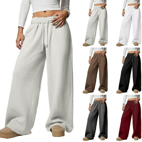 ZZwxWA Women's Fleece Lined Wide Leg Sweatpants Winter Warm Drawstring Baggy Sweat Pants Athletic Jogger Pants