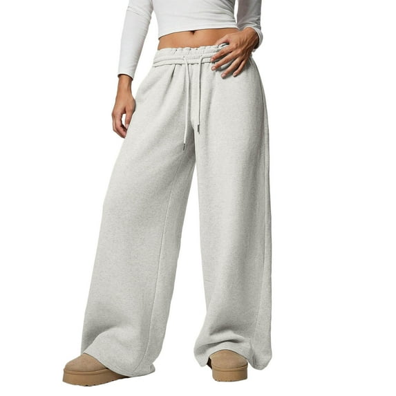 ZZwxWA Women's Fleece Lined Wide Leg Sweatpants Winter Warm Drawstring Baggy Sweat Pants Athletic Jogger Pants