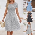 thumbnail image 1 of ZZwxWA Women's Floral Midi Dresses Ruffle Short Sleeve Sundress Smocked High Waist Flowy Boho A Line Babydoll Dress, 1 of 6