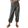 thumbnail image 1 of ZZwxWA Women's High Waist Pants Drawstring Capri Pants with Pocket Wide Leg Cropped Pants for Women Ladies Cotton Linen Summer Gift Solid Trousers Up to 45% Off, 1 of 1