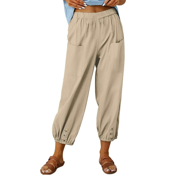 ZZwxWA Wide Leg Linen Pants Women Casual Loose Fit Beach Pants Trendy Solid Color Palazzo Harem Pants with Pockets
