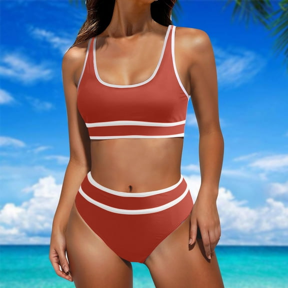 ZZwxWA Women's High Waisted Bikini Sets Two Piece Swimsuits for Women Sporty Color Block High Cut Bathing Suits 2025