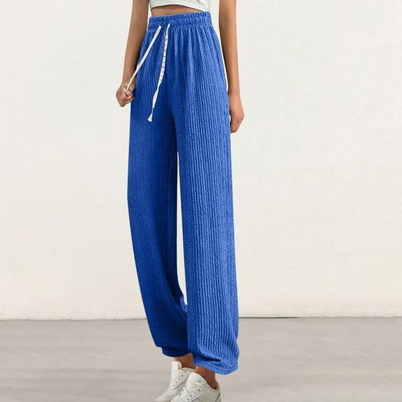 ZZwxWA Women's High Waisted Wide Leg Pants Textured Drawstring Lounge Pants 2025 Fashion Joggers Ladies Slacks Yoga Pants