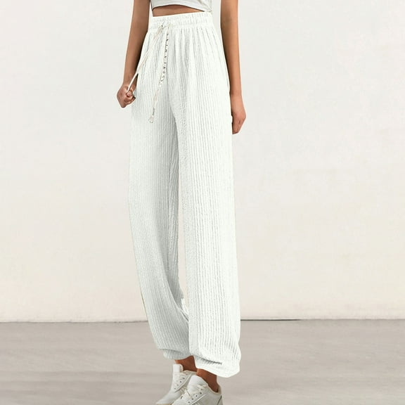 ZZwxWA Women's High Waisted Wide Leg Pants Textured Drawstring Lounge Pants 2025 Fashion Joggers Ladies Slacks Yoga Pants