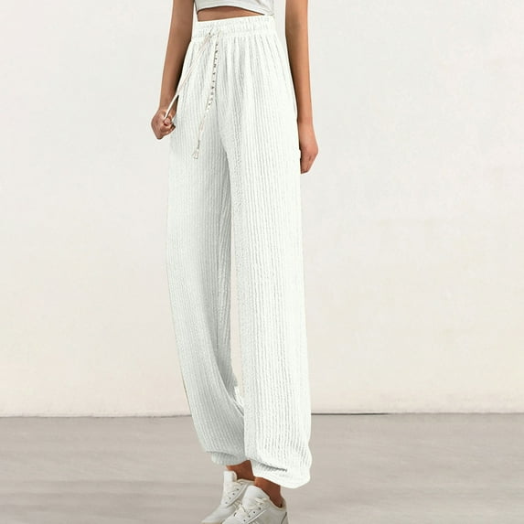 ZZwxWA Women's High Waisted Wide Leg Pants Textured Drawstring Lounge Pants 2025 Fashion Joggers Ladies Slacks Yoga Pants