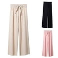 thumbnail image 1 of ZZwxWA Women's Ice Silk Wide Leg Pants with High Waist Drawstring Casual Drop and Slim Fit Large Straight Leg Pants, 1 of 6