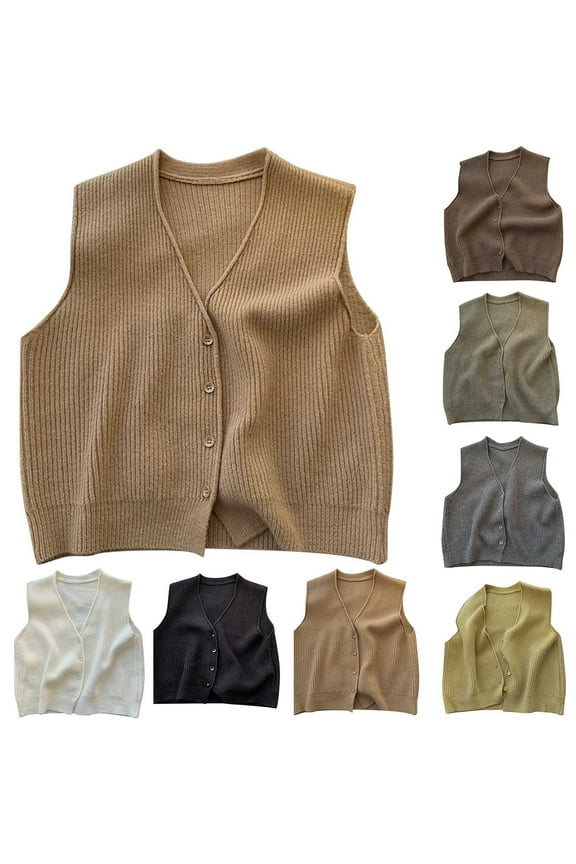 Women's Knit Vest Top Sleeveless V Neck Button Up Sweater Vest Summer Streetwear
