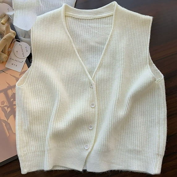 ZZwxWA Women's Knit Vest Top Sleeveless V Neck Button Up Sweater Vest Summer Streetwear