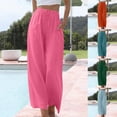 thumbnail image 1 of ZZwxWA Women's Linen Summer Palazzo Pants Elastic Waist Casual Loose Flowy Wide Leg Beach Pants with Pockets Solid Color, 1 of 6