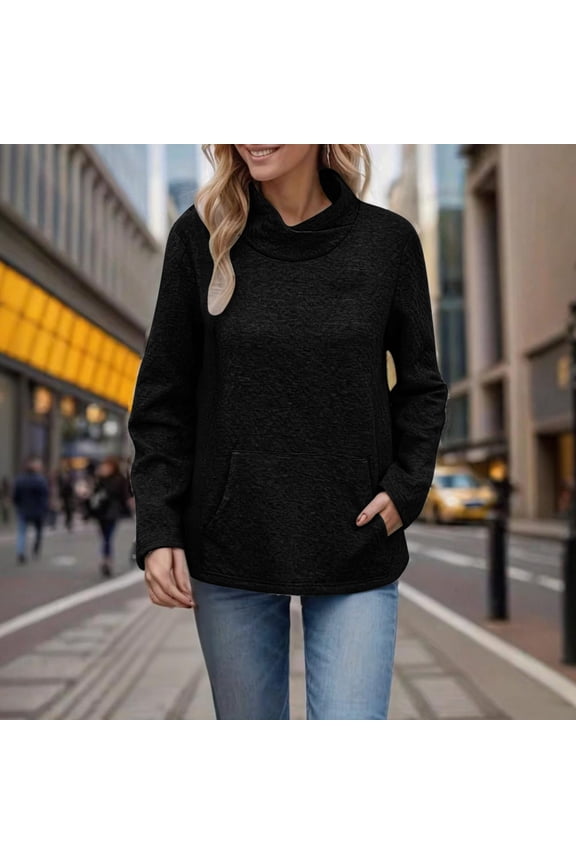 Women's Long Sleeve Sweatshirts Casual Cowl Neck Lightweight Tops with Pockets