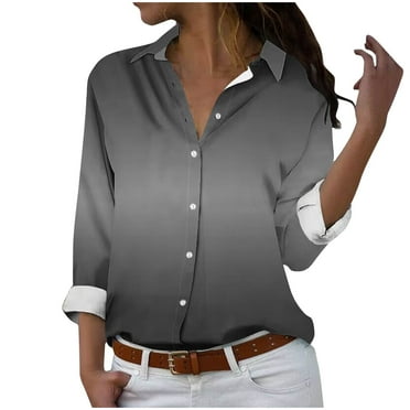 ZZwxWA Women's Long Sleeved Regular Casual Orange Series Printed Lapel Button Up Shirt Today Discount