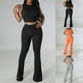 thumbnail image 1 of ZZwxWA Women's Lounge Sets 2 Piece Outfits Sleeveless Crops Tank Tops Flare Pants Loungewear Sweatsuit Skim Sets Solid, 1 of 7