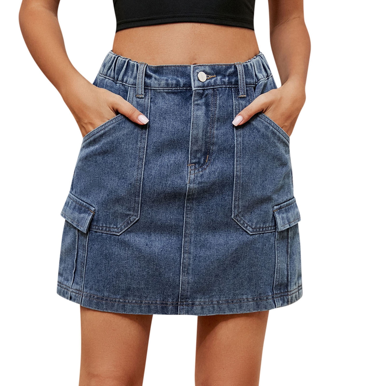 AIMILIA Women's Denim Jean Skirt Casual Button Jordan