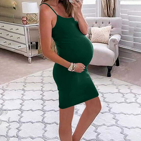ZZwxWA Women's Maternity Sleeveless Dresses Summer Seamless Spaghetti Strap Bodycon Dress Basic Backless Casual Mini Dress