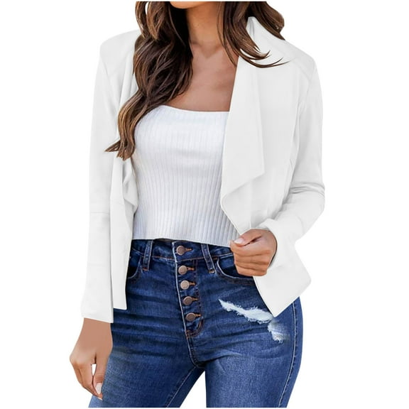 ZZwxWA Women's Open Front Office Work Business Casual Lightweight Summer Crop Suit Blazer Womens Long Sleeve Coat Jackets