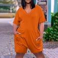 thumbnail image 1 of ZZwxWA Women's Oversized Overalls Summer Plus Size V Neck Short Sleeve Pocket Knee Casual Jumpsuit Jumpsuits Solid Color, 1 of 4
