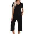 thumbnail image 1 of ZZwxWA Women's Pajama Sets Short Sleeve Sleepwear Button Down Pj Loungewear Top and Capri Pants with Pockets Holiday Gift Finder, 1 of 6