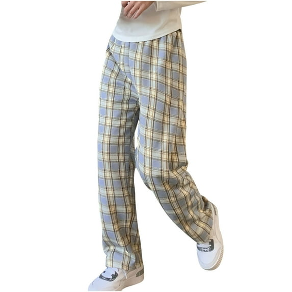 ZZwxWA Women's Plaid Printed Elastic Pants, Women's Harlequin Pants Women's Elastic Waist Sherpa Fleece Lined Plaid Pants Casual Wide Leg Plaid Trousers Pants Deals