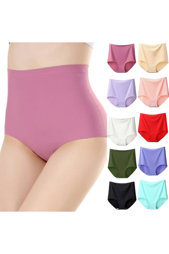 Women's Plus-size Ultra High Waist New Solid Color Ice Silk Seamless Underwear, Ladies Sexy Briefs Underwear On