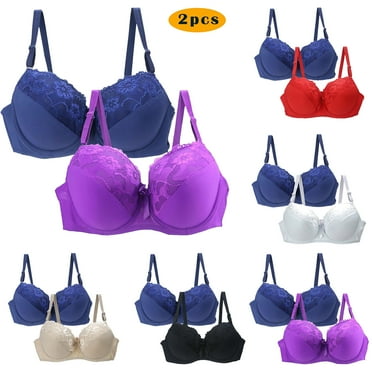 ZZwxWA Women's Push Up Bra Full Coverage Embroidery Lace Comfortable Bra Plus Size Underwire Breathable Everyday Bra