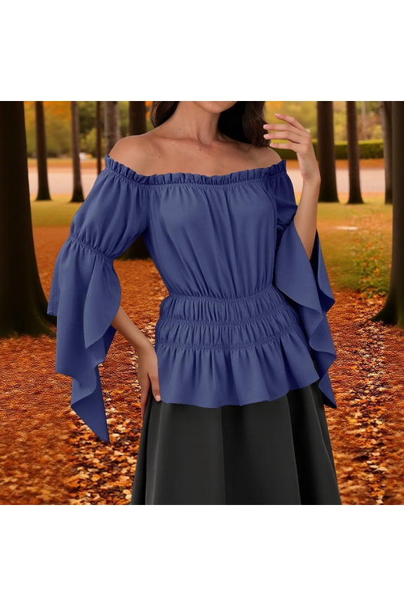 Women's Renaissance Shirt Ruffle Sleeve Off The Shoulder Peplum Blouse Peasant Dressy Top