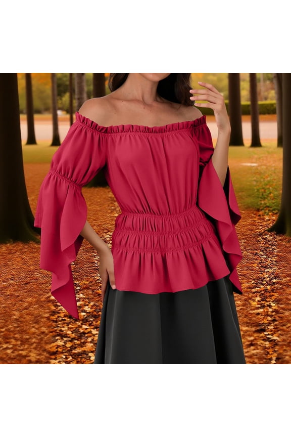 Women's Renaissance Shirt Ruffle Sleeve Off The Shoulder Peplum Blouse Peasant Dressy Top