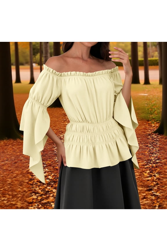 Women's Renaissance Shirt Ruffle Sleeve Off The Shoulder Peplum Blouse Peasant Dressy Top
