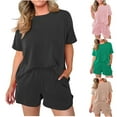 thumbnail image 1 of ZZwxWA Women's Ribbed 2 Piece Workout Outfits Short Sleeve Crew Neck Tops and Shorts Sweatsuit Set Summer Casual Tracksuit, 1 of 6
