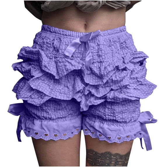 ZZwxWA Women's Ruffle Layered Y2k Lace Trim Shorts Mini Pettipants Fairy Tiered Bloomers Bottoms Pumpkin Shorts