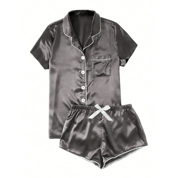 ZZwxWA Women's Satin Casual Home Button Pajamas Set, Ladies Button Tops and Elastic Shorts Two Piece Sets Sleepwear Holiday Deals