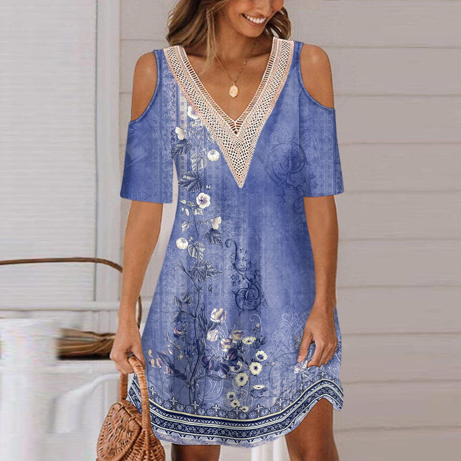 chinese dress ladies Lace Cutout Half Sleeve Mini Dress Cream / S main image 1