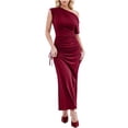 thumbnail image 1 of ZZwxWA Women's Sexy One Shoulder Bodycon Dress Sleeveless Ruched Drawstring Cocktail Party Dress Elegant Club Party Dresses, 1 of 5
