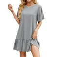 thumbnail image 1 of ZZwxWA Women's Short Puff Sleeve Ruffle Hem Mini Dress Casual Round Neck Solid Smock Dress Summer Loose Dresses Womens Sundress, 1 of 6