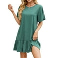 thumbnail image 1 of ZZwxWA Women's Short Puff Sleeve Ruffle Hem Mini Dress Casual Round Neck Solid Smock Dress Summer Loose Dresses Womens Sundress, 1 of 6