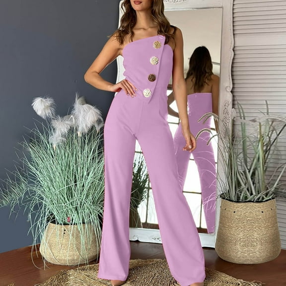 ZZwxWA Women's Sleeveless Bustier Embellished Jumpsuits Solid Color Strapless Trendy Romper Elegant Temperamental Jumpsuits