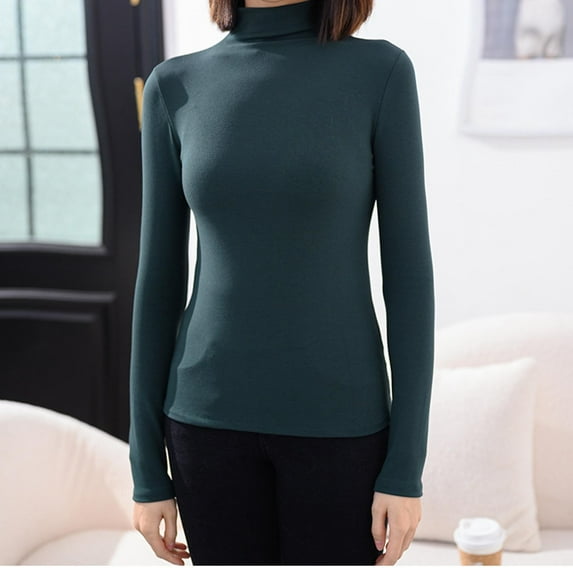 ZZwxWA Women's Slim Lightweight Long Sleeve Pullover Turtleneck Mock Shirts Base Layer Undershirts Active Tops Soild Warm Top Made Of Thickened German Fleece for Fall and Winter