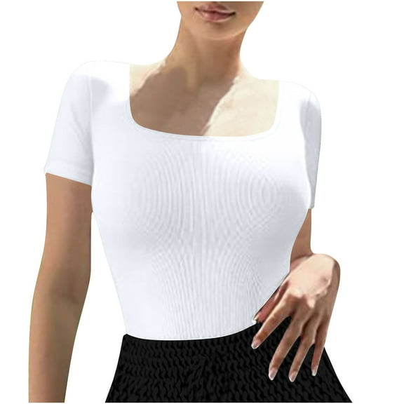 ZZwxWA Women's Square Neck Short Sleeve Bodysuit Slim Fit Sexy Body Suit Basic Jumpsuit Shirts Solid Color Pit Striped Womens Rompers