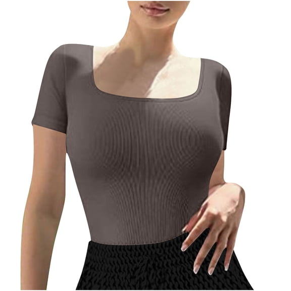 ZZwxWA Women's Square Neck Short Sleeve Bodysuit Slim Fit Sexy Body Suit Basic Jumpsuit Shirts Solid Color Pit Striped Womens Rompers