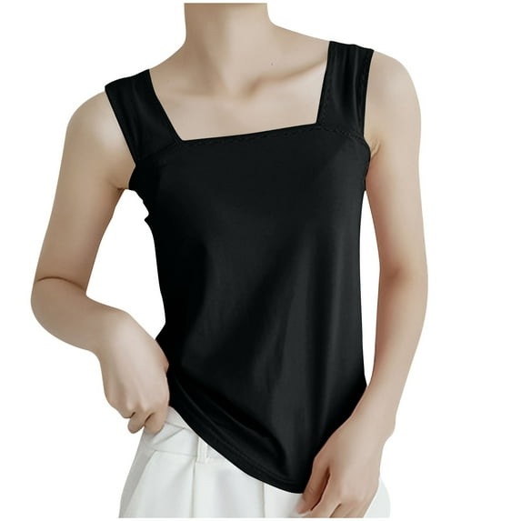 ZZwxWA Women's Square Neck Tank Top Cotton Sleeveless Slim Fit Basic Solid Tank Top Womens Pure Color Camisoles Tops Summer Vest up to 45% Off