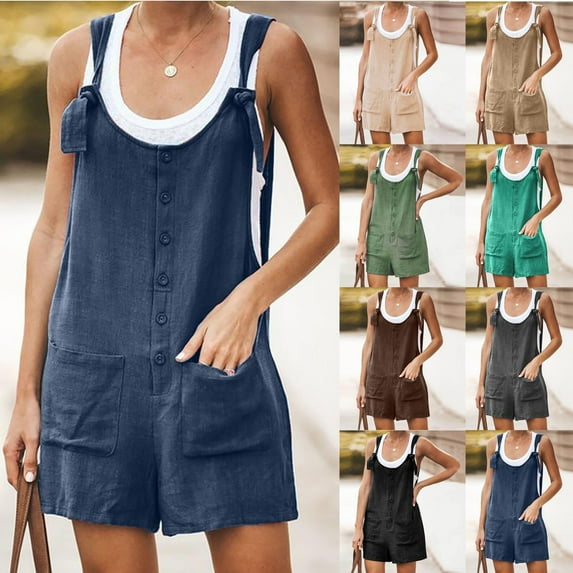 ZZwxWA Women's Summer Button Up Comfy Rompers Casual Suspender Shorts Jumpsuit Strap Pants with Pockets Bib Overalls