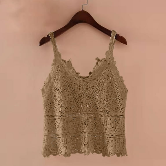 ZZwxWA Women's Summer Crochet Hollow Out V-Neck Sleeveless Knit Cami Tops Lace Spagetti Elegant Holiday Beach Camisoles Vest