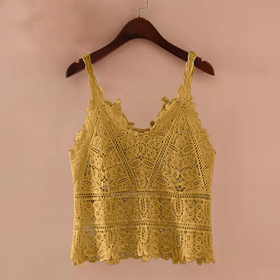 ZZwxWA Women's Summer Crochet Hollow Out V-Neck Sleeveless Knit Cami Tops Lace Spagetti Elegant Holiday Beach Camisoles Vest
