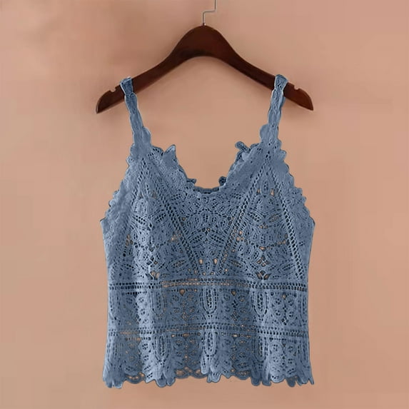 ZZwxWA Women's Summer Crochet Hollow Out V-Neck Sleeveless Knit Cami Tops Lace Spagetti Elegant Holiday Beach Camisoles Vest