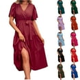 thumbnail image 1 of ZZwxWA Women's Summer Plus Size Dresses 2025 Tie Waist Casual V Neck Ruffle Short Sleeve Tiered Loose Midi Dress Sundress Holiday Beach Wear, 1 of 5