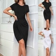 thumbnail image 1 of ZZwxWA Women's Summer Tie Waist Ribbed Midi Dress Short Sleeve Irregular Hem Bodycon Dresses, 1 of 6
