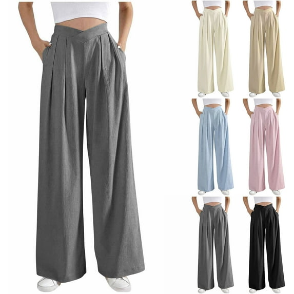 ZZwxWA Women's Summer Wide Leg Palazzo Pants Pleated High Waisted Work Pants Casual Business Loose Trousers with Pockets