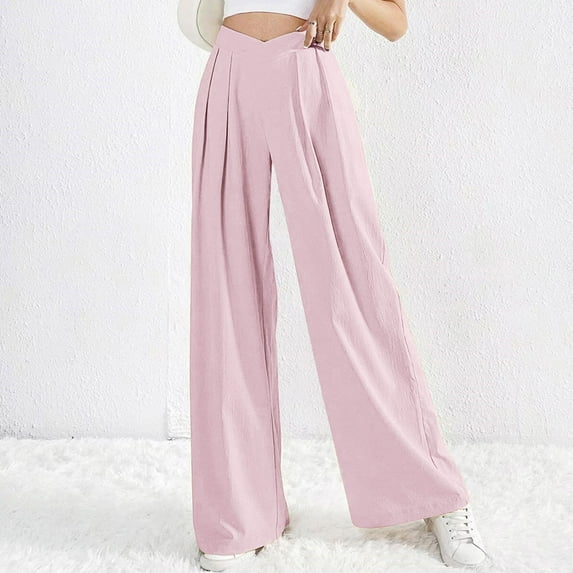 ZZwxWA Women's Summer Wide Leg Palazzo Pants Pleated High Waisted Work Pants Casual Business Loose Trousers with Pockets
