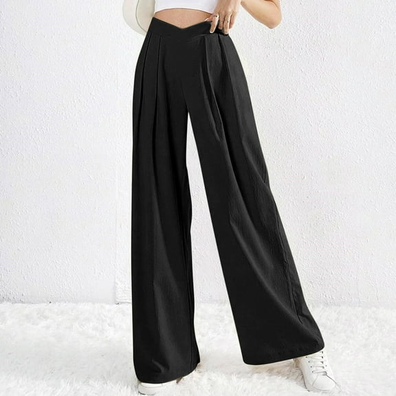 ZZwxWA Women's Summer Wide Leg Palazzo Pants Pleated High Waisted Work Pants Casual Business Loose Trousers with Pockets